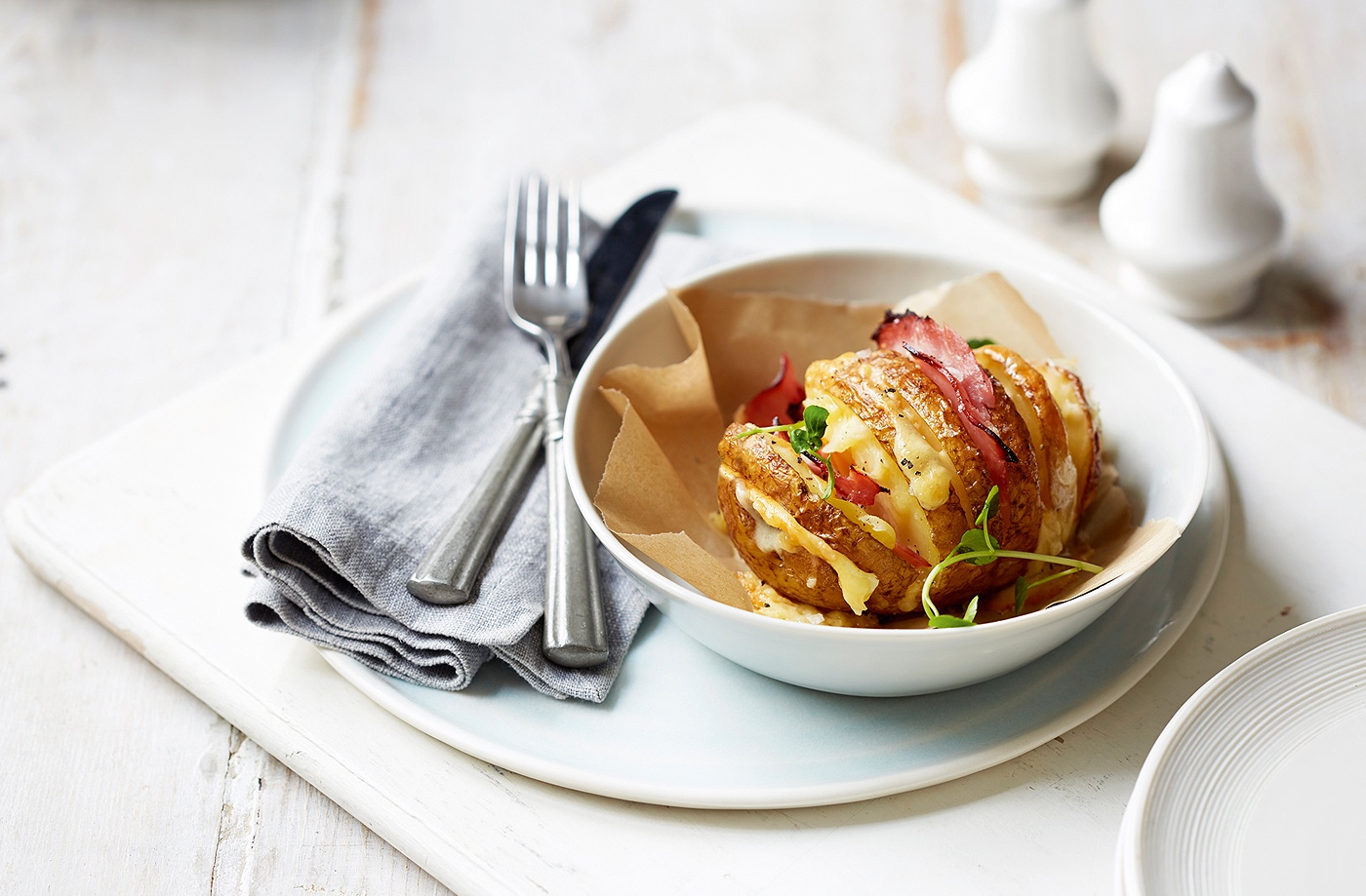 Ham and cheese studded potatoes recipe