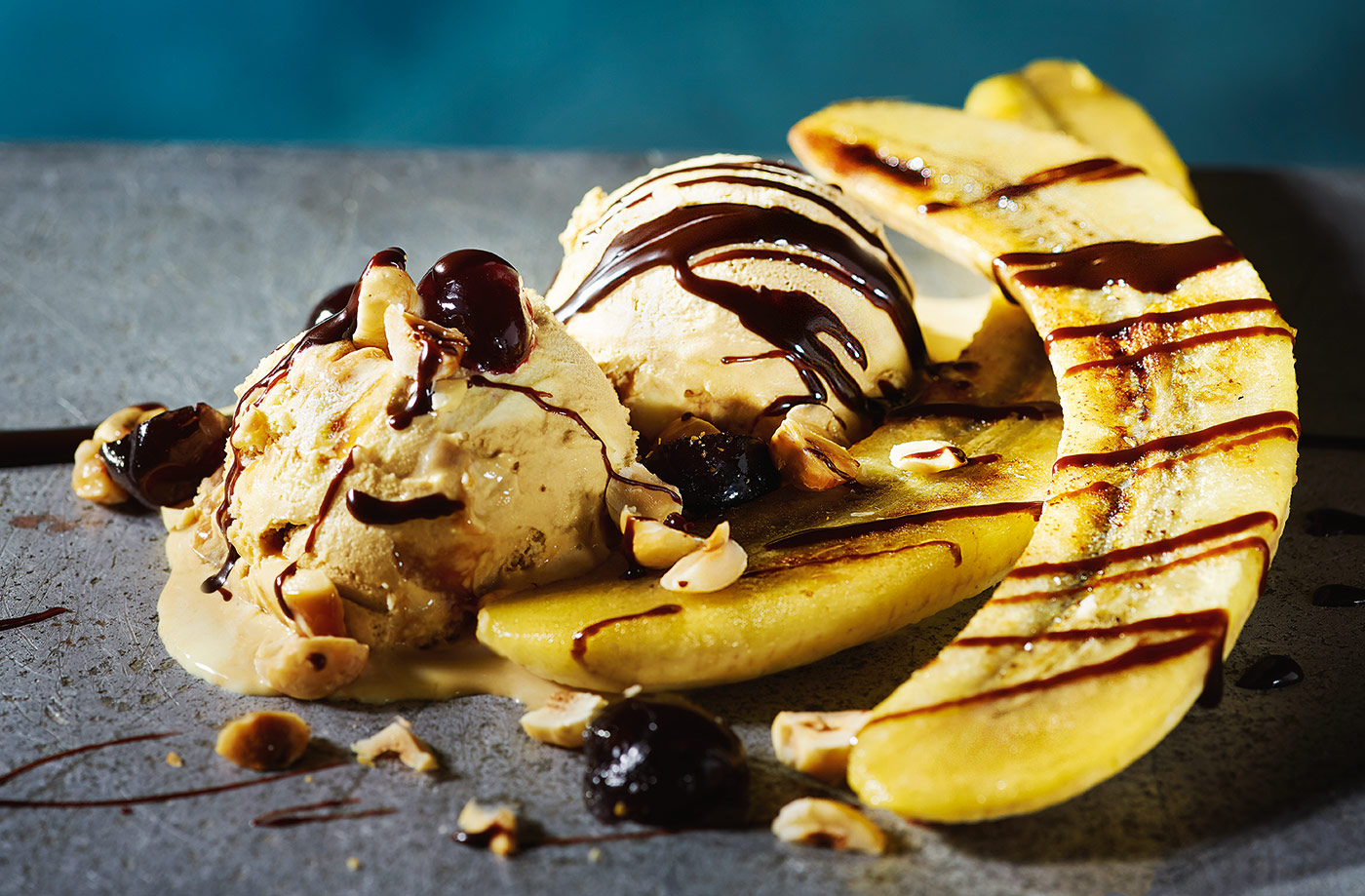 Brown butter and caramel banana splits recipe