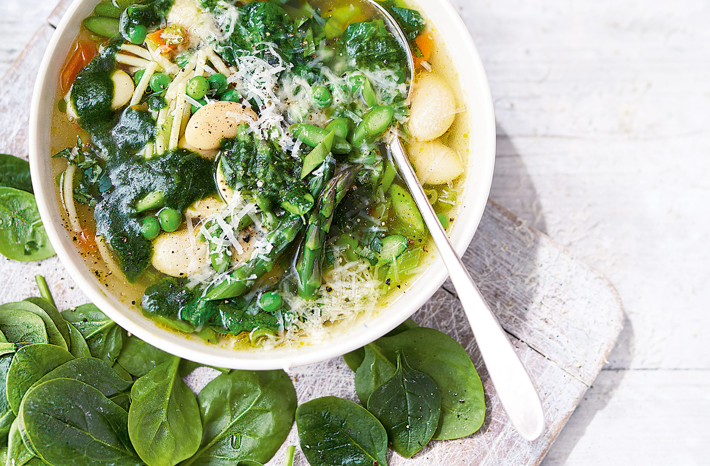 Green minestrone with spinach sauce  recipe