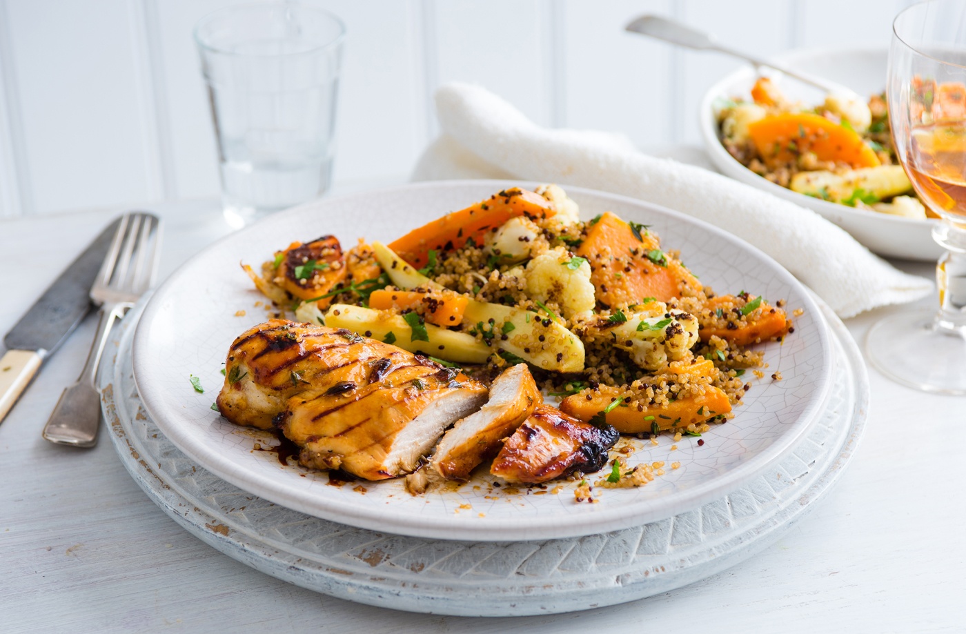 Sticky chicken with winter veg quinoa recipe