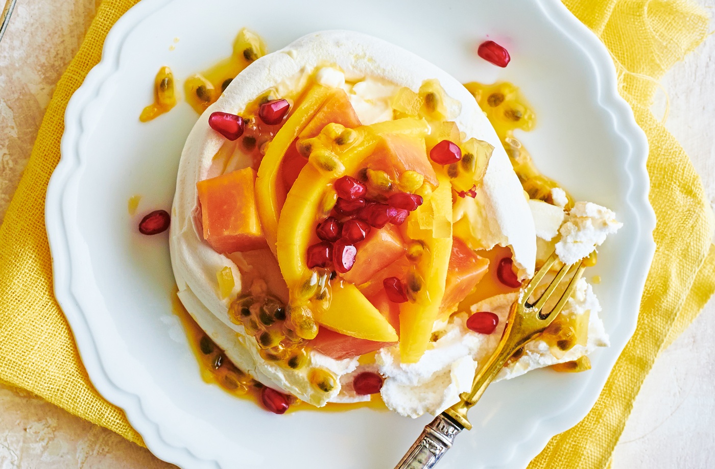 Tropical fruit Pavlovas with ginger cream recipe