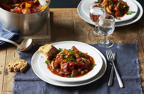 This easy chicken stew recipe is inspired by the sunny flavours of Spain, with spicy chorizo, smoky paprika and sweet peppers