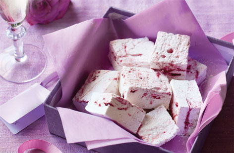 These pretty raspberry marshmallow treats make a lovely Valentine’s Day gift