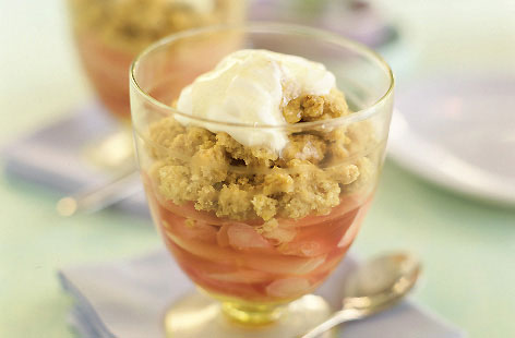 Rich, tart rhubarb is a pudding staple, and this recipe is a twist on the traditional dessert, using oats to create the crunchy crumble top. Serve with creme fraiche or lashings of custard for a blowout treat.
