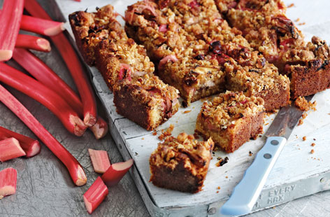 Make this delicious rhubarb traybake with oat and walnut topping to enjoy this season's rhubarb.