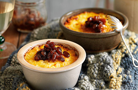 Pop these delicious rice puddings in the oven a little before you sit down for supper and come dessert, you'll be in for a treat. To make, rice and sugar are mixed into vanilla-infused clotted cream and milk, then baked until golden. Top with rum-soaked sultanas just before eating.