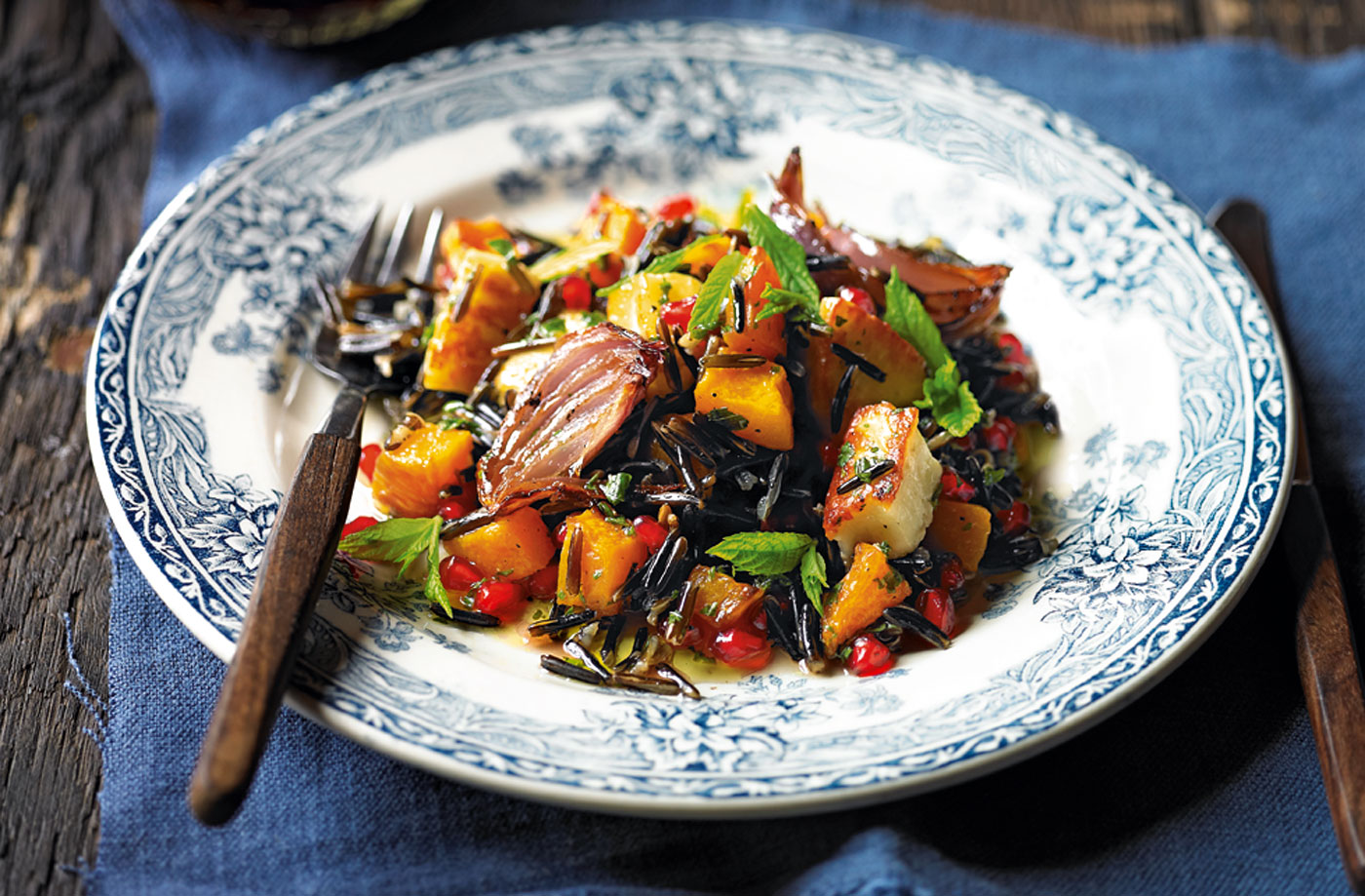 Warm pumpkin, halloumi and wild rice salad recipe