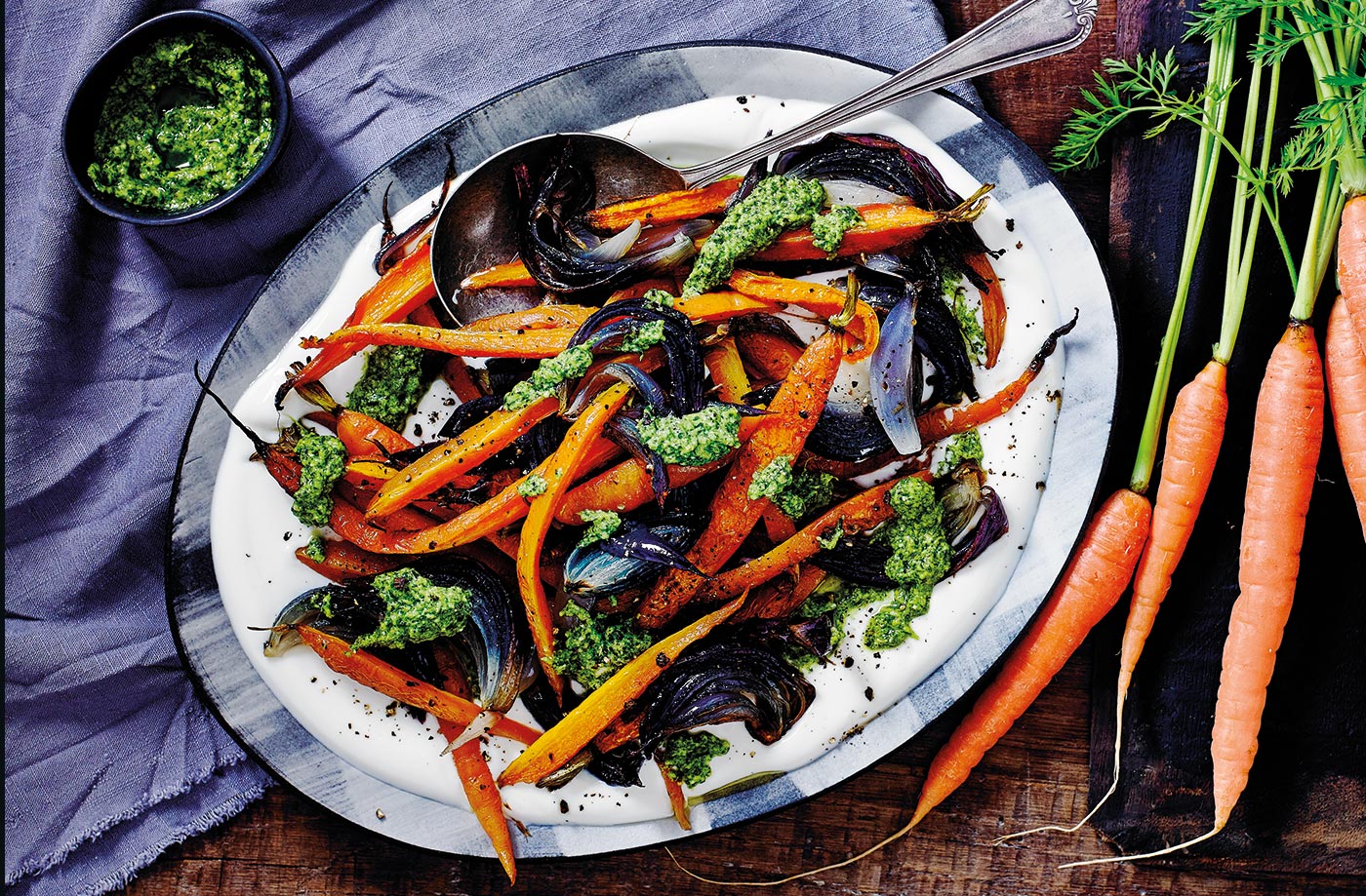 Roasted carrots with coriander pesto recipe