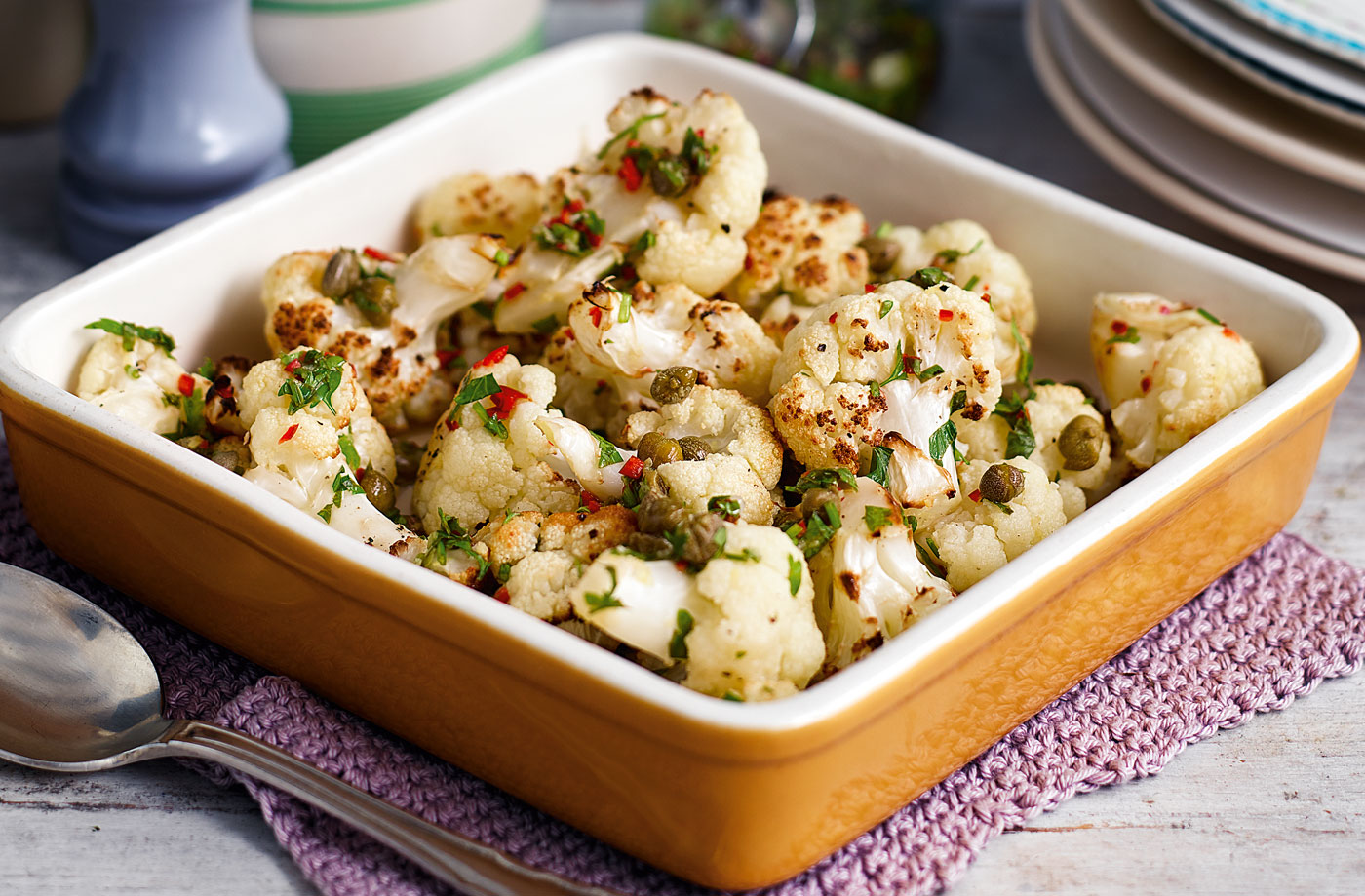 Roasted cauliflower with lemon, caper and chilli dressing recipe