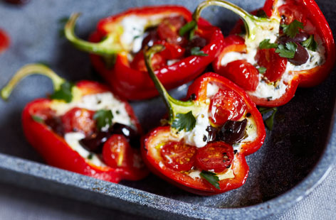 Stuffed peppers make for a elegant weekend bite or a lighter mid-week meal. As the peppers and tomatoes roast in the oven they sweeten in flavour and work beautifully with the sharpness of the cottage cheese and olives.