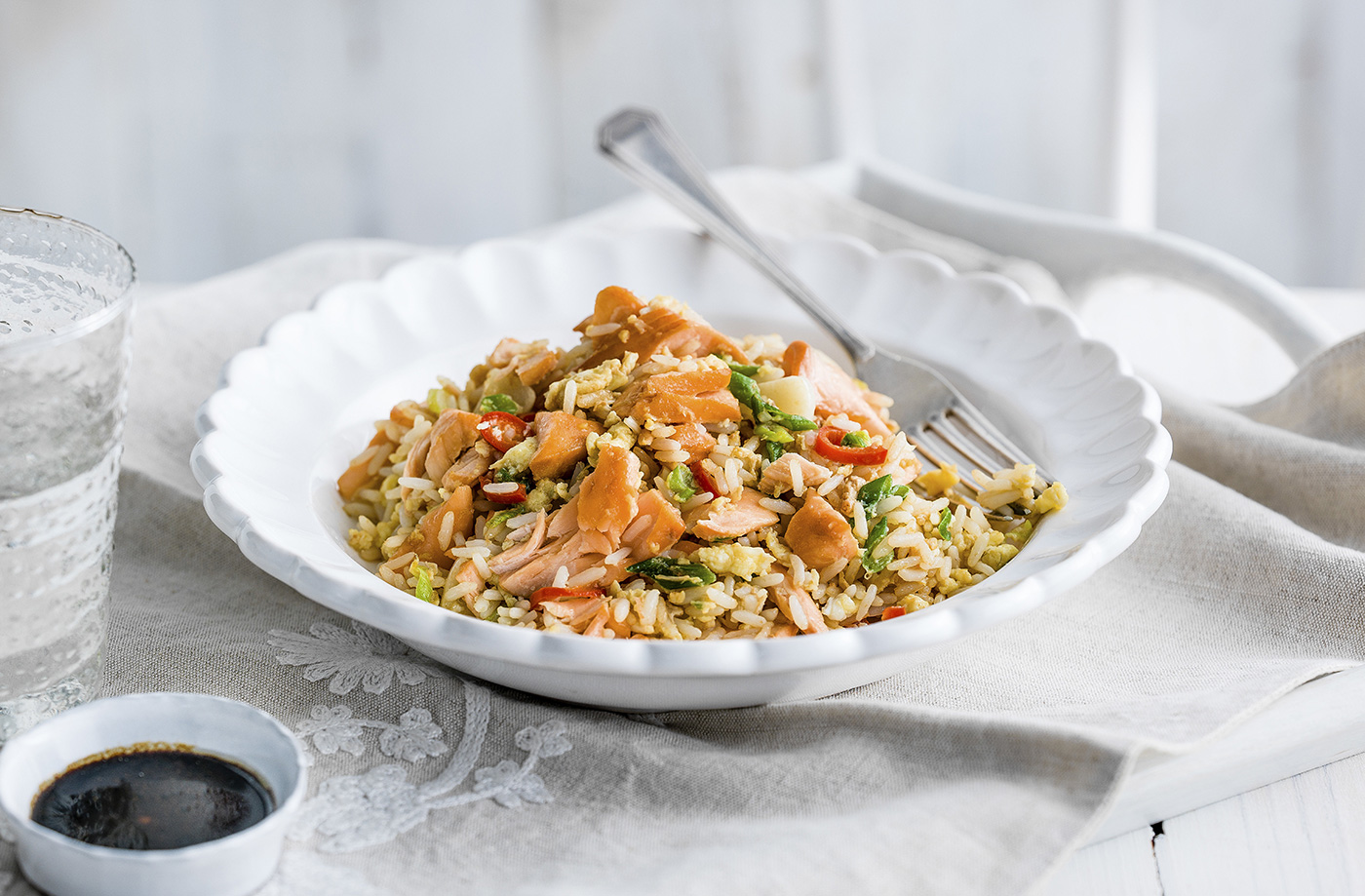 Salmon egg-fried rice recipe