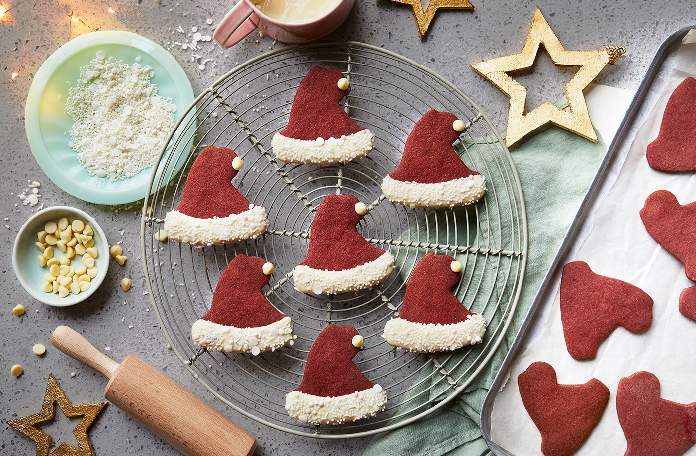 Red velvet Santa hat cookies recipe