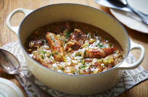 You’ll adore this hearty slow-cooker stew that can feed 4-6 people. Pork shoulder and sausage are cooked slowly to allow fruity cider and warming flavours of cumin seeds and wholegrain mustard to be absorbed into the dish.