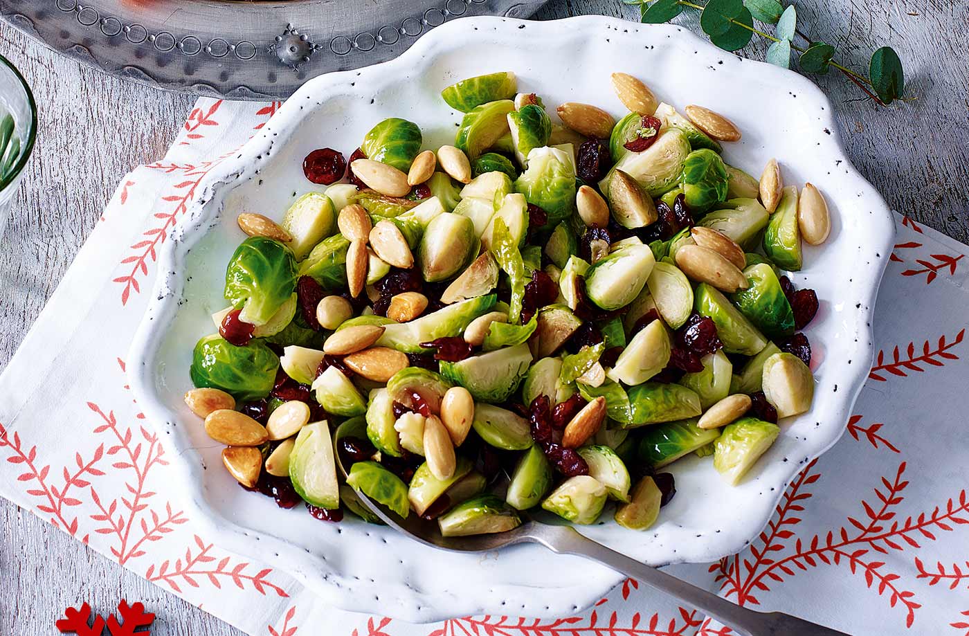 Sautéed sprouts with almonds and cranberries recipe