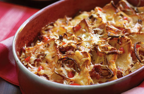 This fantastic twist on a classic is the perfect way to use up odds and ends in the fridge and reduce food waste. The smoky bacon, cheesy bread and veg results in a dish with bags of flavour. Serve with a simple salad.