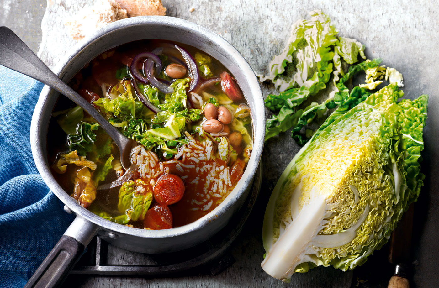 Savoy, chorizo & borlotti bean broth recipe