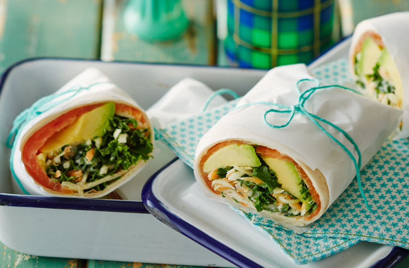Smoked salmon and avocado wrap with slaw recipe