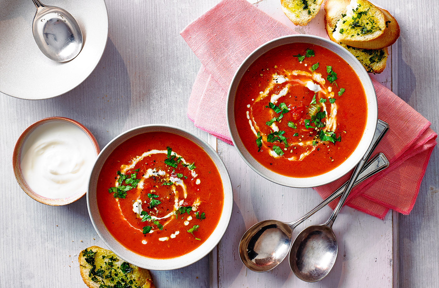 Smoky roasted pepper soup with garlic bread recipe
