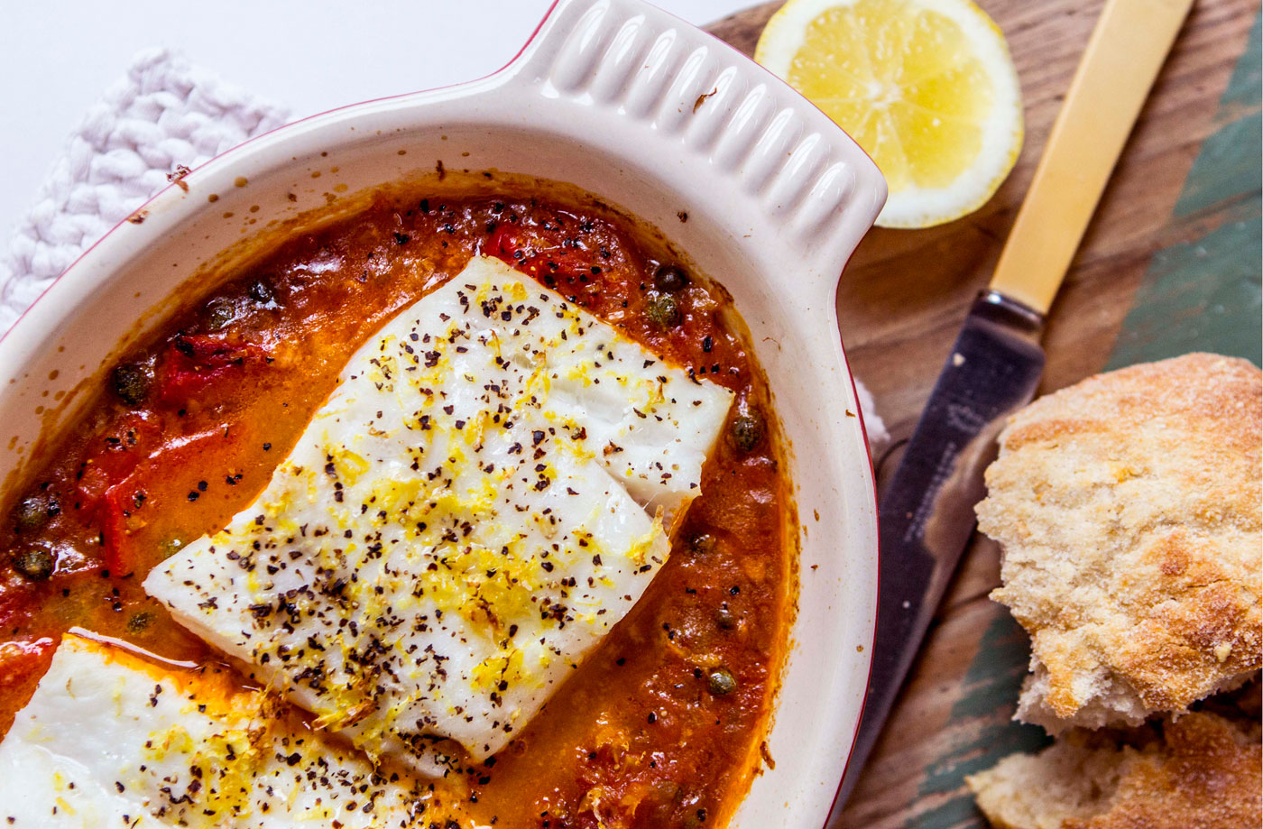 Baked cod with a rich tomato sauce recipe