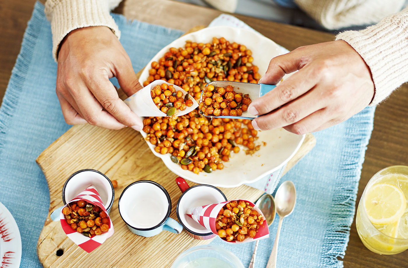 Spiced, honey-roast chickpeas and seeds recipe