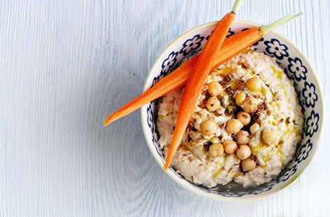Make your own homemade houmous from scratch and give it a spicy twist with this recipe, which uses chilli flakes, cumin seeds and coriander seeds for a hint of heat. Lovely with pitta bread and crudités.