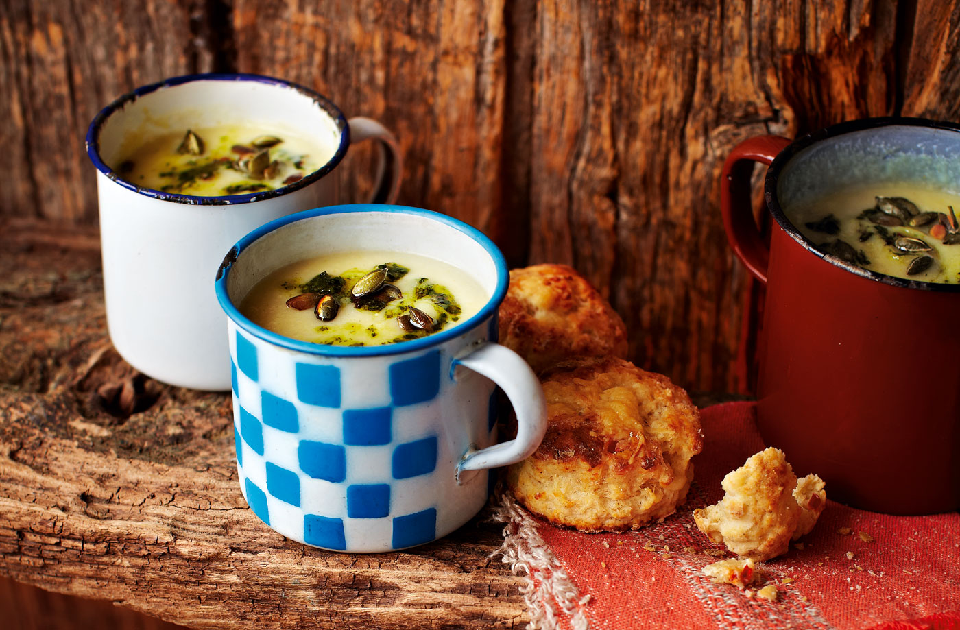 Spiced parsnip soup with coriander and chilli pesto recipe