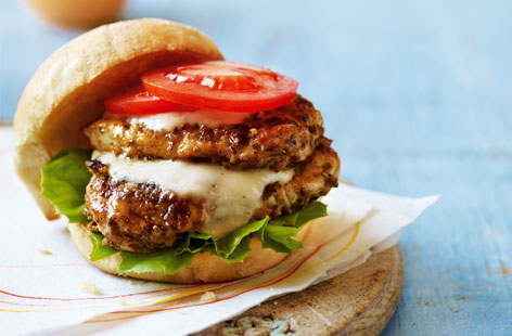 Tenderise your turkey steaks by thinning them out, then dredge in lightly spiced flour and pan-fry until golden and crispy for the perfect turkey burger, ready in just 25 minutes.