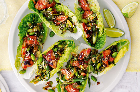 A slightly healthier riff on a Thai larb, these spicy chicken lettuce cups work great as a starter or light meal. Fresh mint, lime wedges and coriander give the dish a pleasant fragrance and add an aesthetic spot of colour.