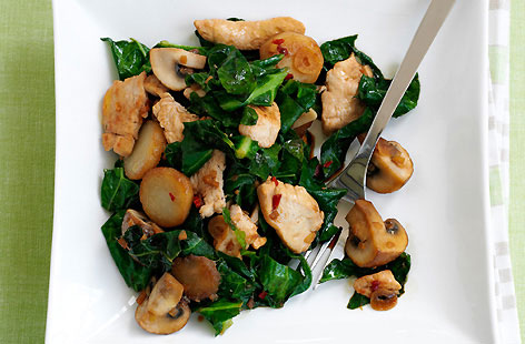 If you're after a fresh and tasty stir-fry you can have ready in just a few minutes, this spring greens and chicken stir-fry is certainly up for the job. Tinned water chestnuts are what help this recipe stand up to your favourite Chinese takeaway.