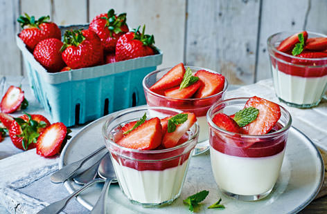 Layers of sweet, summery goodness – creamy panna cotta topped with homemade strawberry jelly, fresh berries and fragrant mint leaves. This portable pud is the ideal way to round off an alfresco dinner and makes the most of one of Britain's favourite fruits