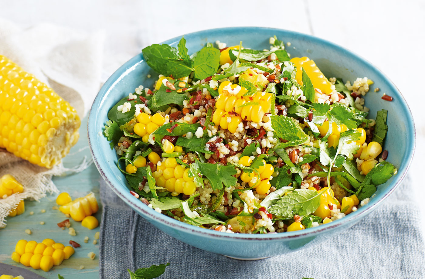 Sweetcorn and herb grain bowl recipe