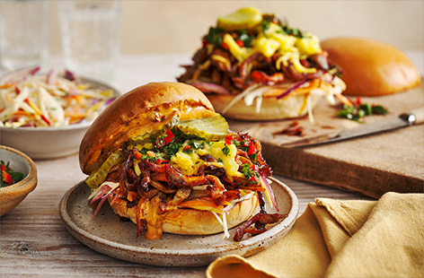 Whether you’re a lifelong vegan or just looking for inspo, this EPIC burger from vegan burger development chef, Elly Smart, is bound to make your mouth water. With sticky shredded oyster mushrooms, smoky cheese-alternative and a crunchy coriander and lime slaw, this dish is hard to beat.