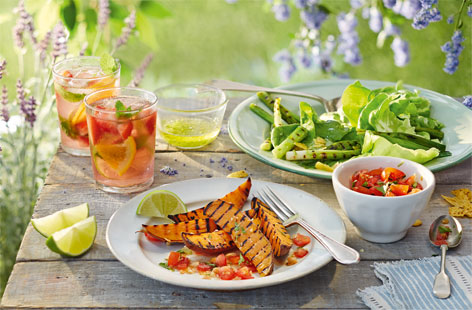 Liven up your al fresco feast with these smoky grilled sweet potato wedges