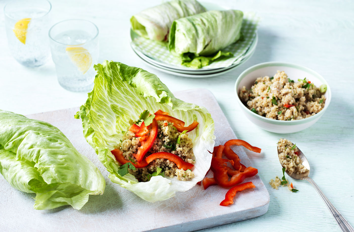 Lettuce wraps with lime, coriander and spring onion quinoa recipe