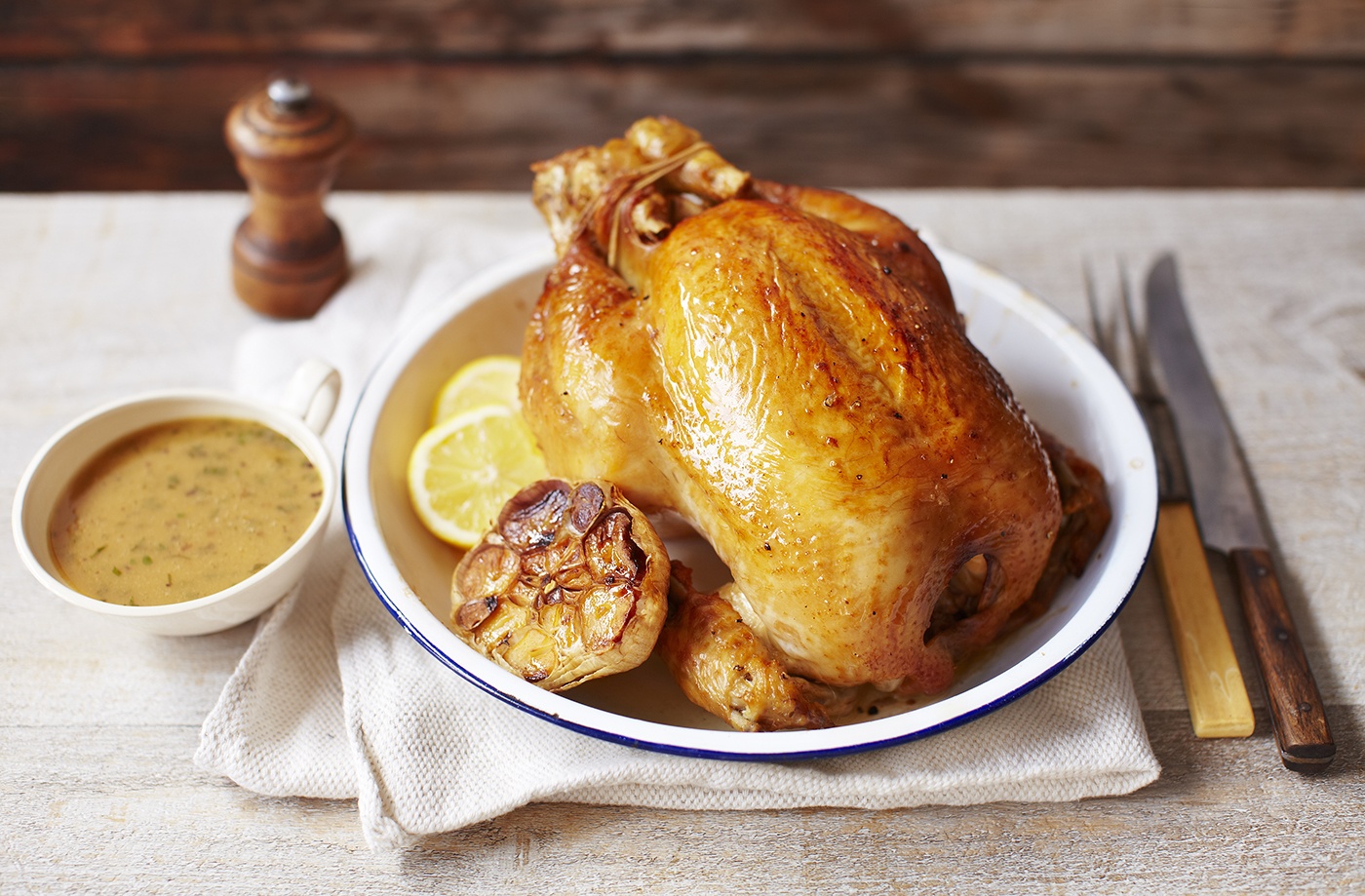 Brined roast chicken with lemon and thyme recipe