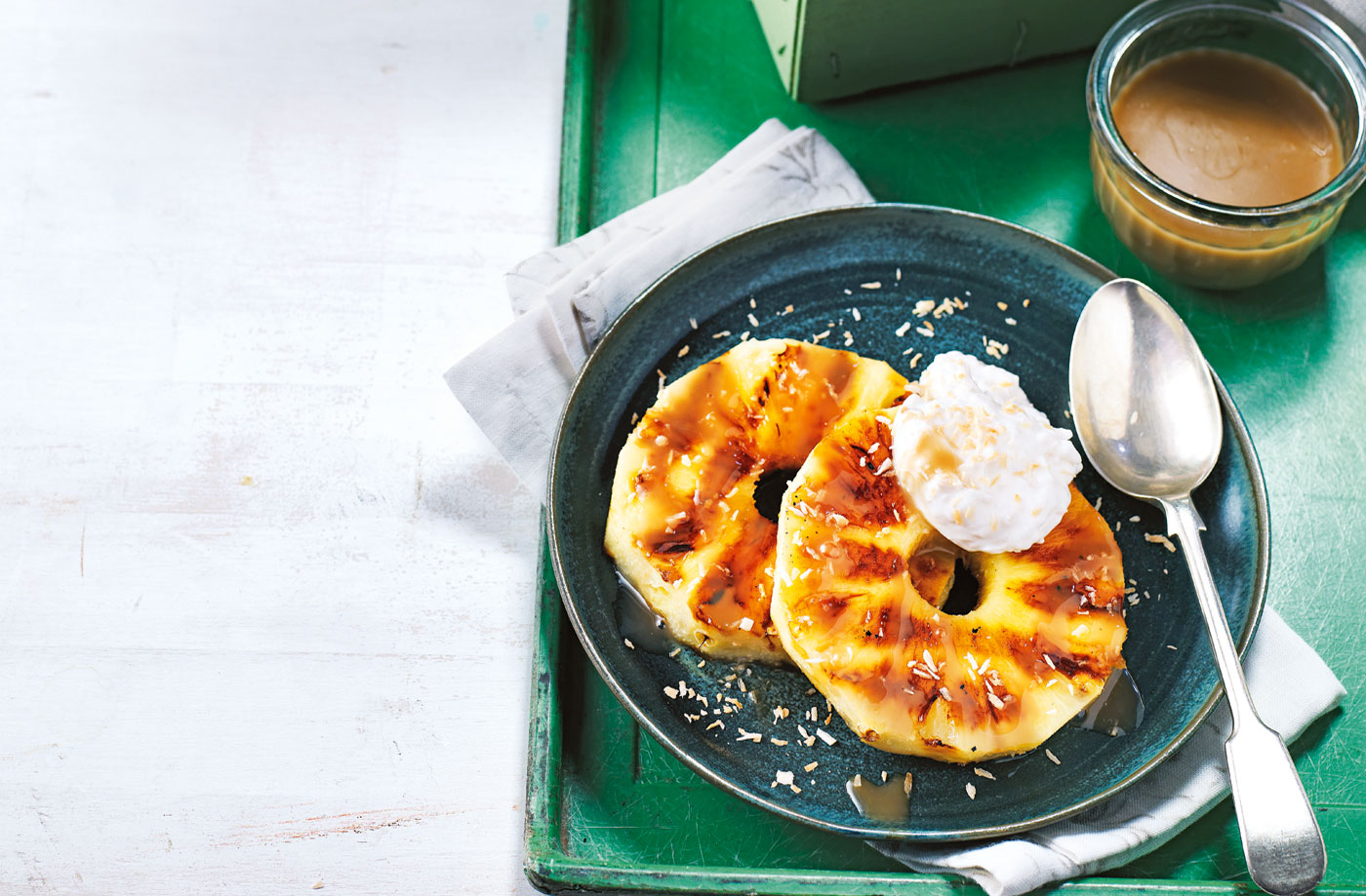 Griddled pineapple rings with coconut caramel recipe