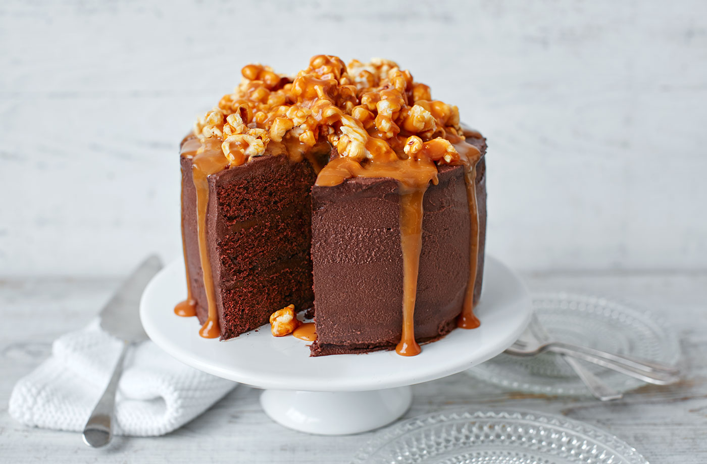 Chocolate, popcorn and salted caramel cake recipe