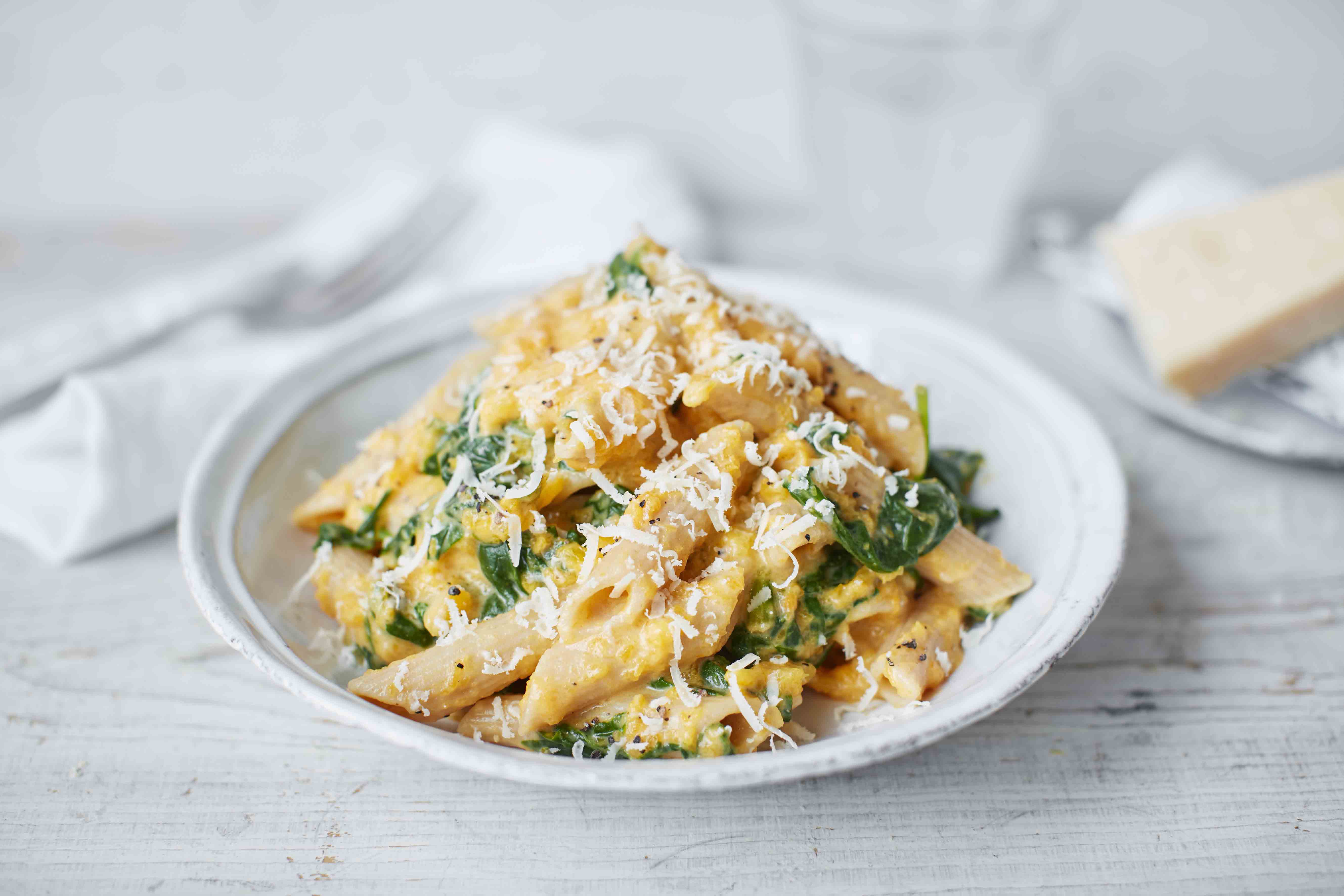 Healthy pasta with butternut squash and crème fraîche recipe