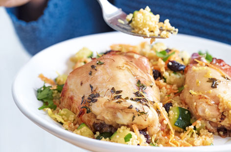 Fuel the family with this flavour-packed chicken and fruity couscous – simple to rustle up from scratch