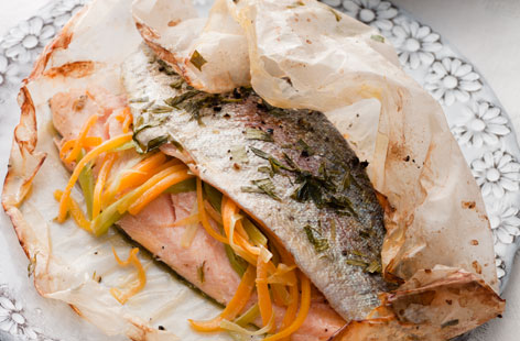 Trout papillote with new potatoes