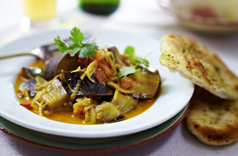 Aubergine is a classic in a vegetarian curry – and for good reason, as it works so well with highly flavoured sauces, such as this one. Simmering the aubergine, spices, tamarind, tomatoes and coconut milk makes for a deliciously tender – and tasty – dish.