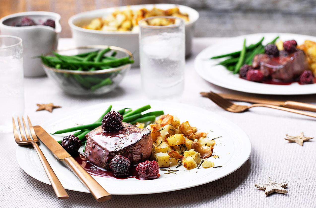 Venison steaks with blackberry and sloe gin sauce recipe