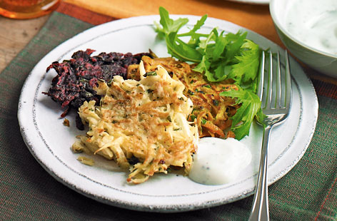 These root vegetable fritters are simple to make and are an excellent way to use up leftover beetroot, carrot or parsnip