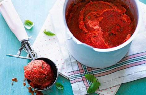 This strawberry, basil and vodka sorbet makes a stunning grown-up dessert