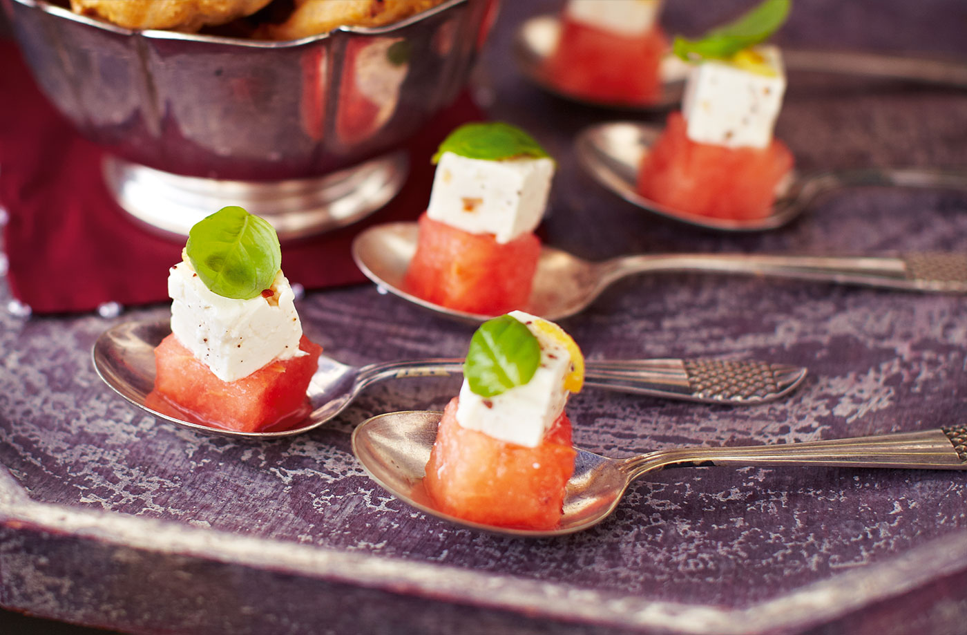 Watermelon with spiced feta and basil recipe