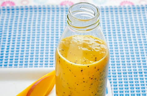 This bright and cheering smoothie serves up a daily dose of vitamins and sunshine for two lucky people. Blend passion fruit, mango, banana and orange with a dash of water and crushed ice for a breakfast treat sent straight from the tropics.