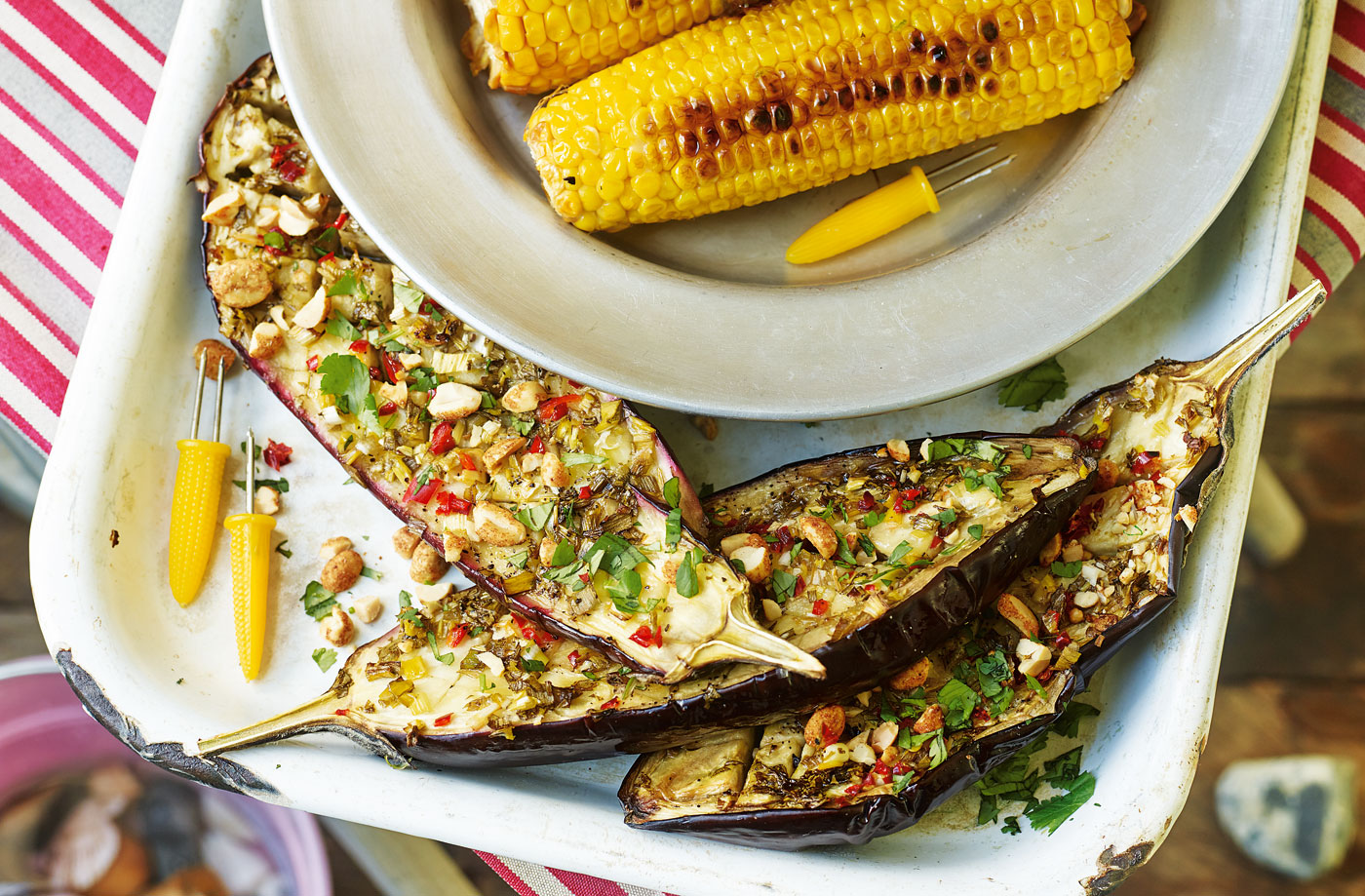 Lime and chilli aubergines with peanuts recipe