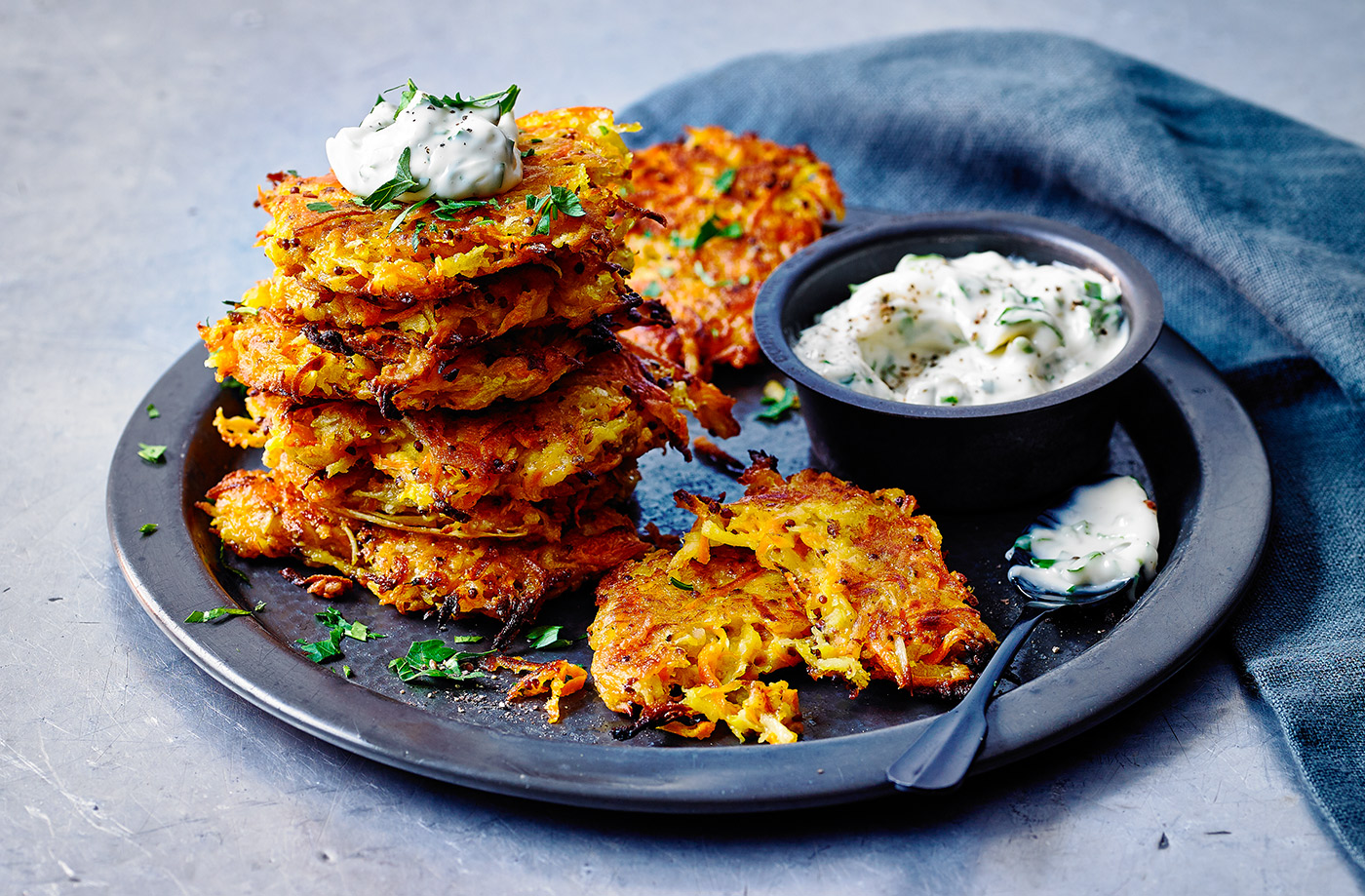 Carrot and parsnip fritters with garlic mayo recipe