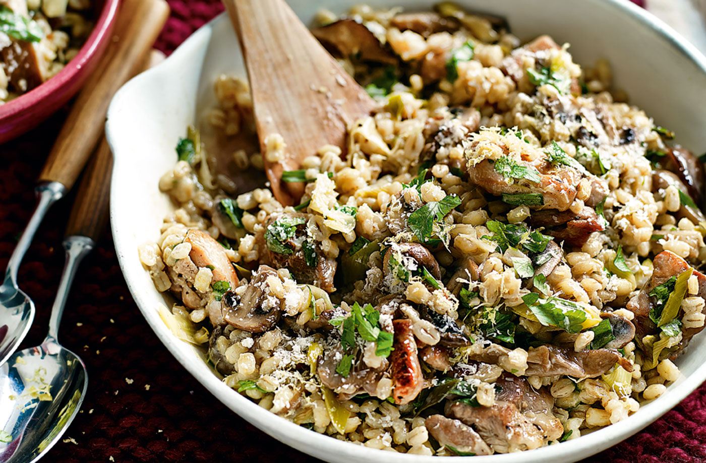 Chicken and mushroom pearl barley risotto recipe