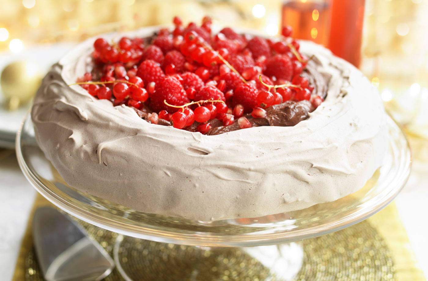 Dairy-free chocolate, raspberry and pomegranate Pavlova  recipe
